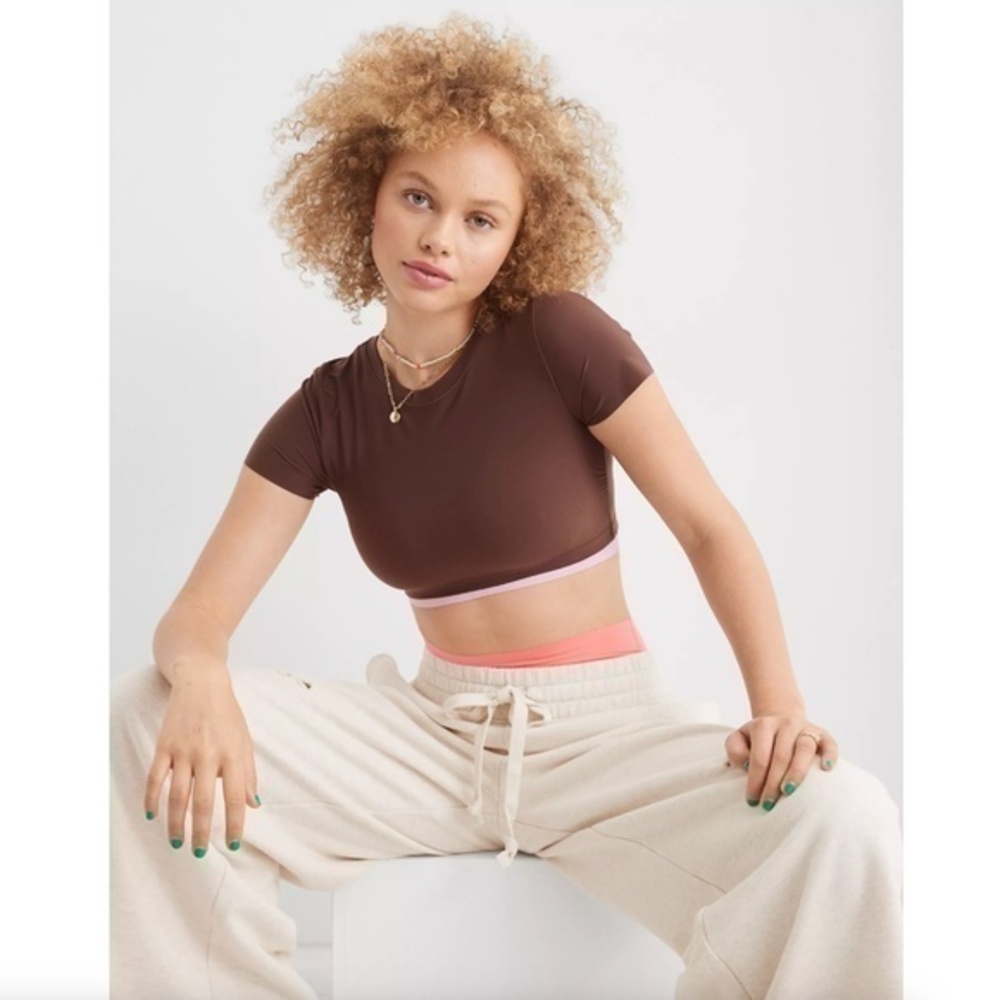 Smoothez by Aerie Crop Top Bralette Tee in Canyon Sun Brown Size XS